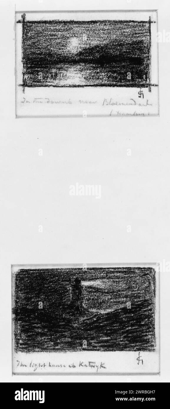 La casa di luce di Katwyk, Storm van 's-Gravesande, Carel Nicolaas, 1841-1924, artista, tra il 1860 e il 1916, disegni, olandese, 1860-1920., disegni, olandese, 1860-1920, 1 disegno: pastello nero, foglio 9 x 11,5 cm Foto Stock