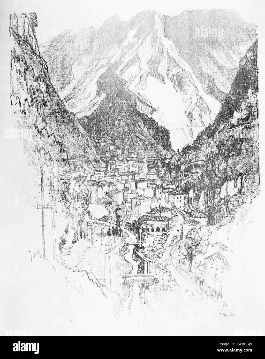 Sotto le montagne di marmo, Pennell, Joseph, 1857-1926, artista, 1913, marmo, Italia, Carrara, 1910-1920, litografie, 1910-1920., litografie, 1910-1920, 1 stampa: litografia, 53,2 x 42,4 cm Foto Stock