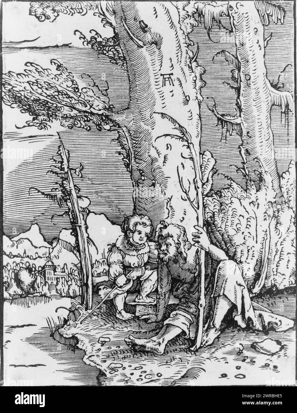 St Cristoforo con Cristo infantile, Altdorfer, Albrecht, circa 1480-1538, artista, tra il 1515 e il 1517, Christopher, Saint, Woodcuts, 1510-1520. xilografie, 1510-1520, 1 stampa: xilografie, 12,4 x 9,5 cm Foto Stock