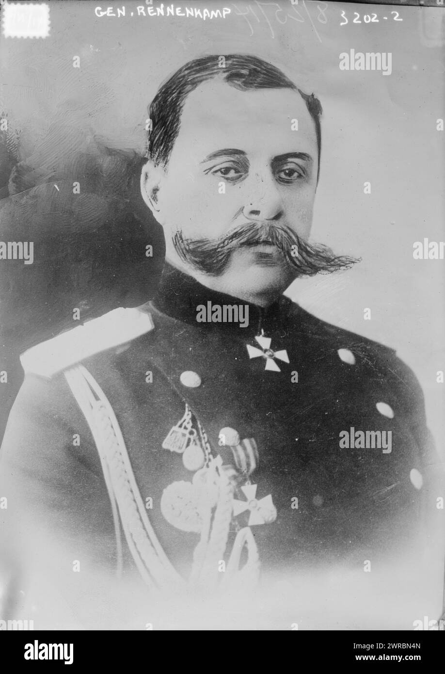 Gen. Rennenkamp, la fotografia mostra Paul von Rennenkampf (1854-1918), un generale russo che servì nell'esercito imperiale russo durante la prima guerra mondiale, 1914 agosto 25 (data creata o pubblicata da Bain), Glass negative, 1 negative: Glass Foto Stock