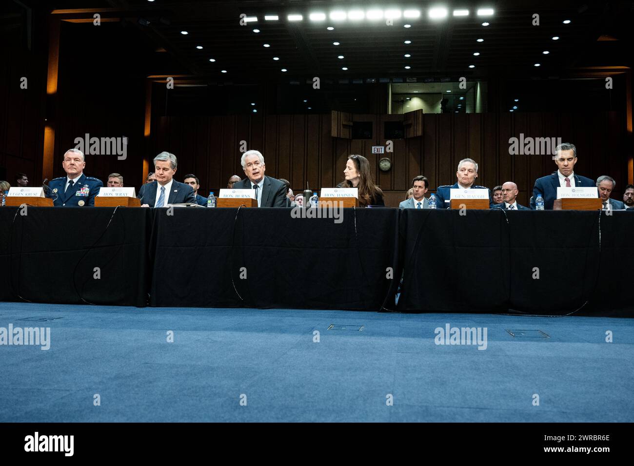 Washington, Stati Uniti. 11 marzo 2024. William Burns, direttore della Central Intelligence Agency (CIA), parla ad un'udienza del Senate Intelligence Committee presso il Campidoglio degli Stati Uniti. Credito: SOPA Images Limited/Alamy Live News Foto Stock