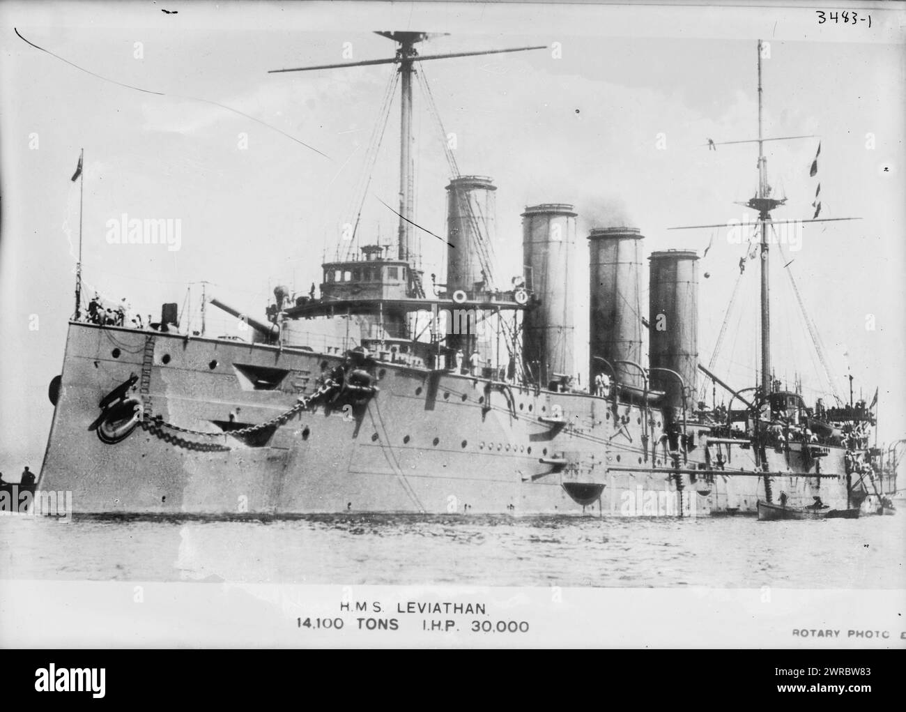 HMS LEVIATHAN: 14.100 tonnellate, IHP 30.000, la fotografia mostra la HMS Leviathan, un incrociatore corazzato della Royal Navy britannica., tra ca. 1910 e ca. 1915, Glass negative, 1 negativo: Glass Foto Stock