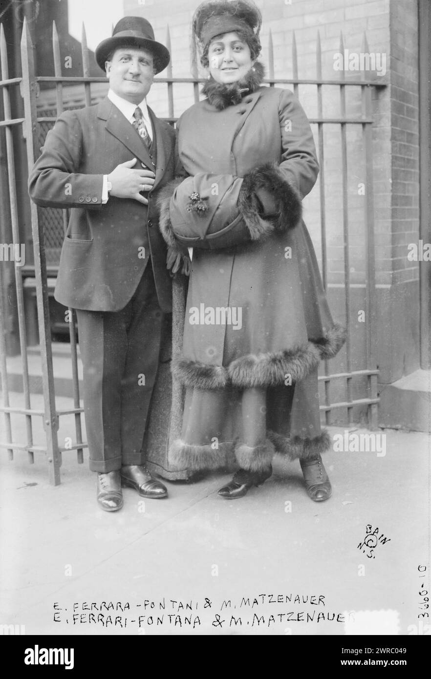 E. Ferrara-Fontani cioè, Ferrari-Fontana & M. Matzenauer, fotografia mostra il tenore italiano Edoardo Ferrari-Fontana con sua moglie mezzosoprano, cantante d'opera Margaret Matzenauer (1881-1963)., 1915 novembre 11, Glass negatives, 1 negative: Glass Foto Stock