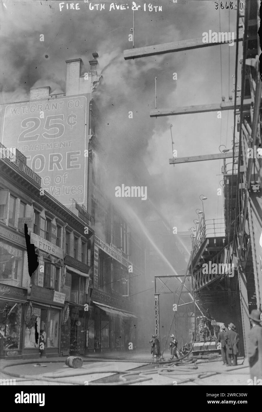 Fuoco, 6th Ave. & 18th, 1916, 1916, Glass negative, 1 negative: Glass Foto Stock