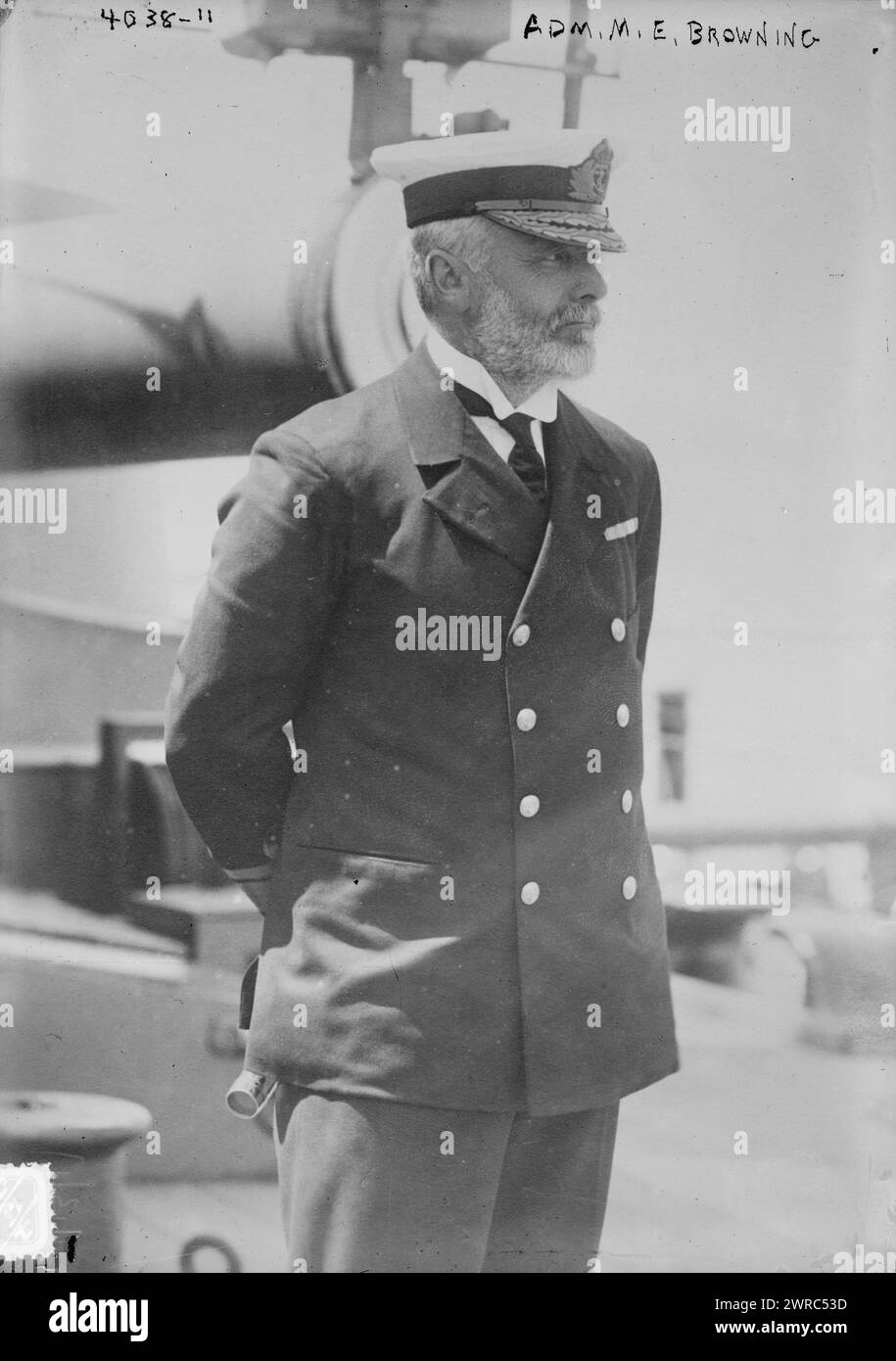 M.E. Browning, la fotografia mostra l'ammiraglio Sir Montague Edward Browning, (1863-1947) un alto ufficiale della Royal Navy., 1916, Glass negative, 1 negative: Glass Foto Stock