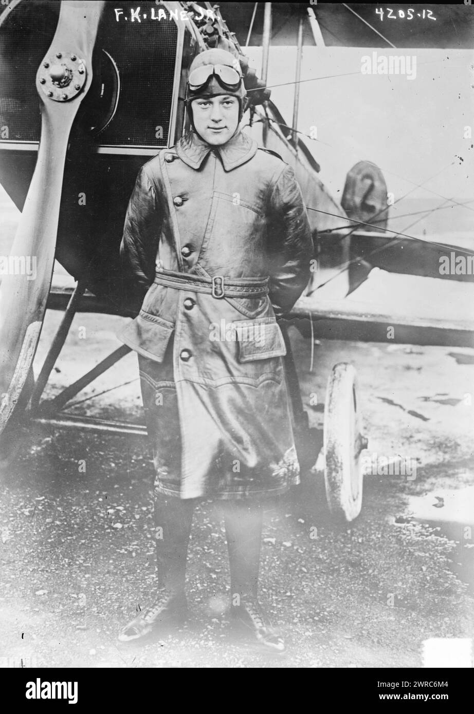 F.K. Lane Jr., la fotografia mostra l'aviatore Franklin Lane Knight Jr. Figlio di Franklin Knight Lane, Segretario degli interni degli Stati Uniti, tra ca. 1915 e ca. 1920, Glass negative, 1 negativo: Glass Foto Stock