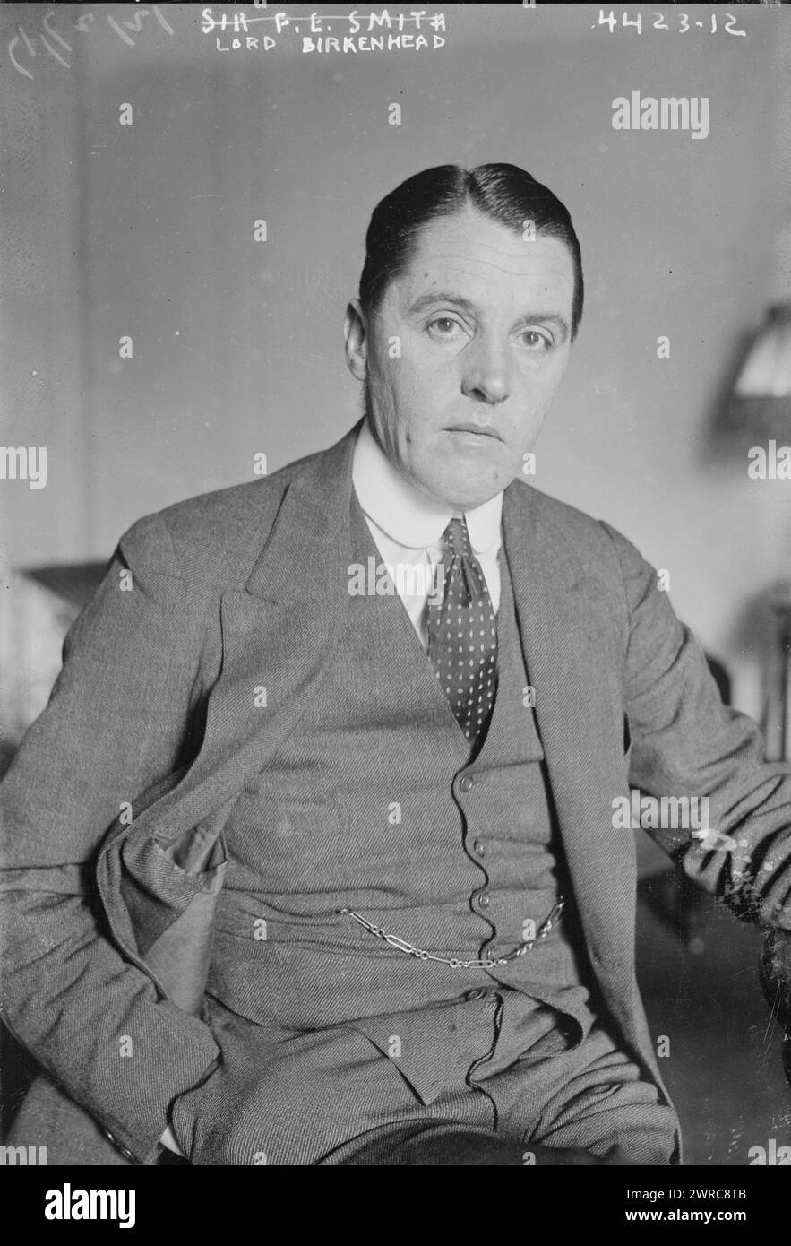 Lord Birkenhead, la fotografia mostra lo statista conservatore britannico Frederick Edwin Smith (F. E. Smith), i conte di Birkenhead (1872-1930). Divenne Lord Cancelliere nel gennaio 1919., 1917 dicembre 27, Glass negatives, 1 negative: Glass Foto Stock