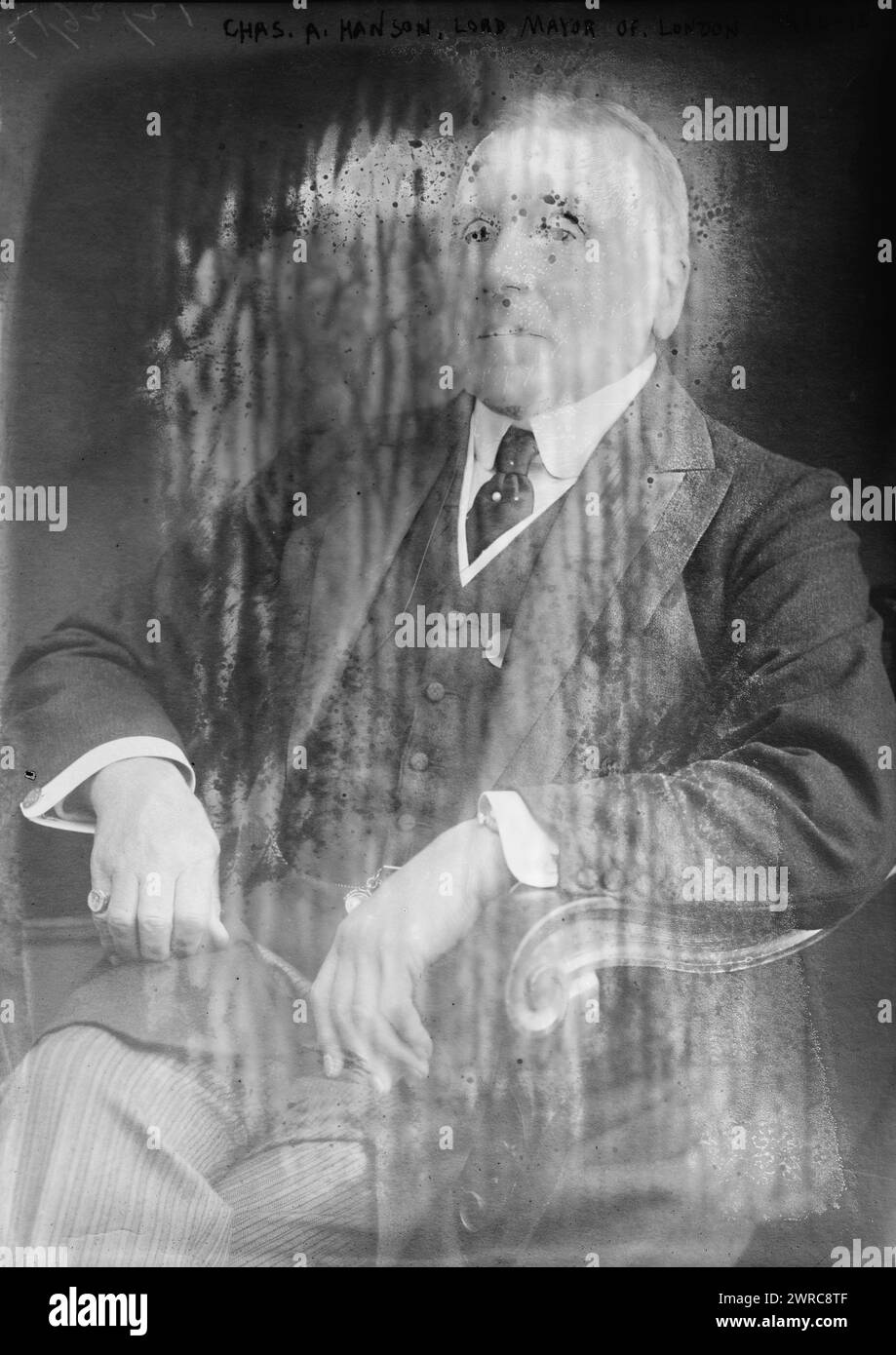 CAN. A. Hanson, Lord Mayor of London, la fotografia mostra il politico britannico Sir Charles Augustin Hanson (1846-1922), i baronetto di Fowey che servì come Lord Mayor di Londra nel 1917-1818., tra il 1818 e il 1818 circa. 1915 e ca. 1920, Glass negative, 1 negativo: Glass Foto Stock