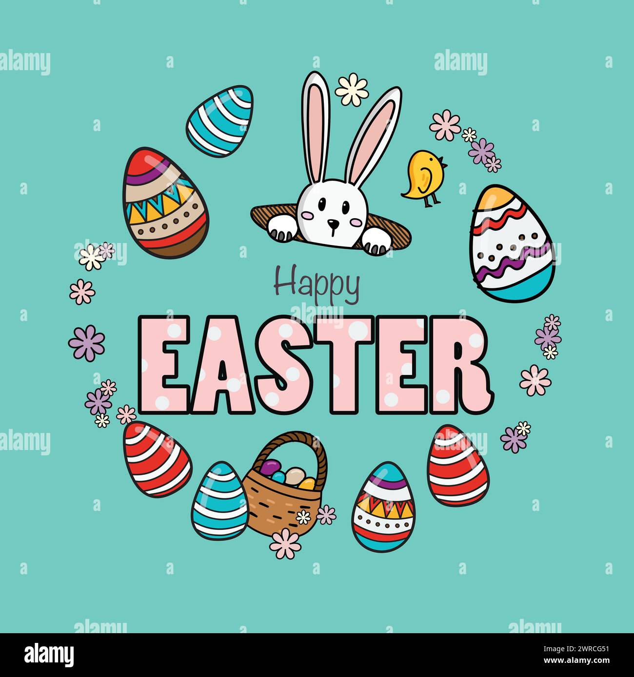 Felice Pasqua poster con le uova di pasqua. Pasqua biglietto di auguri Illustrazione Vettoriale