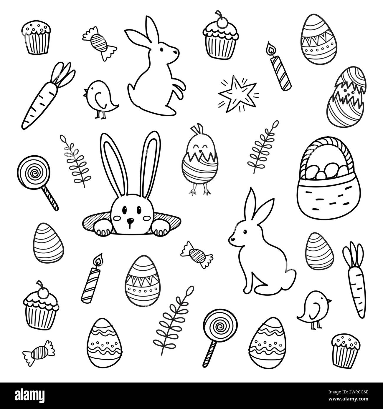 Le icone di Pasqua disegnano a mano. Illustrazione vettoriale Illustrazione Vettoriale