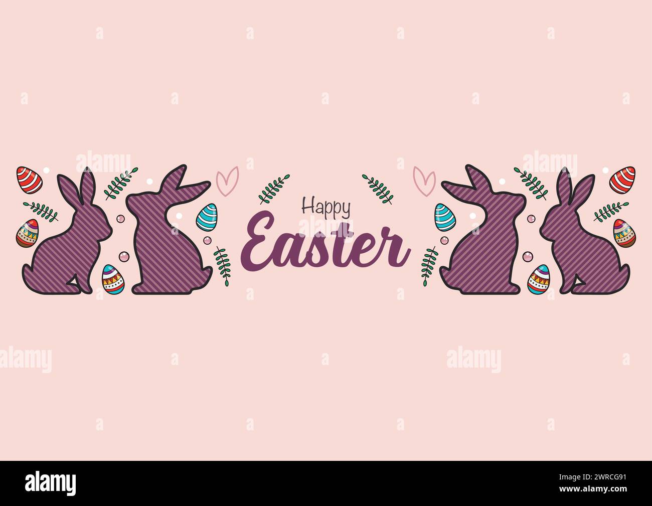 Buona Pasqua decorata in stile doodle. biglietto d'invito. Illustrazione vettoriale Illustrazione Vettoriale
