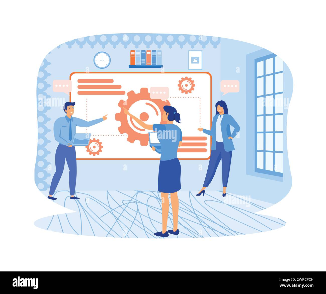 Trasformazione digitale con People Vector illustrazione per banner Web, infografica, dispositivi mobili. illustrazione moderna vettoriale piatta Illustrazione Vettoriale