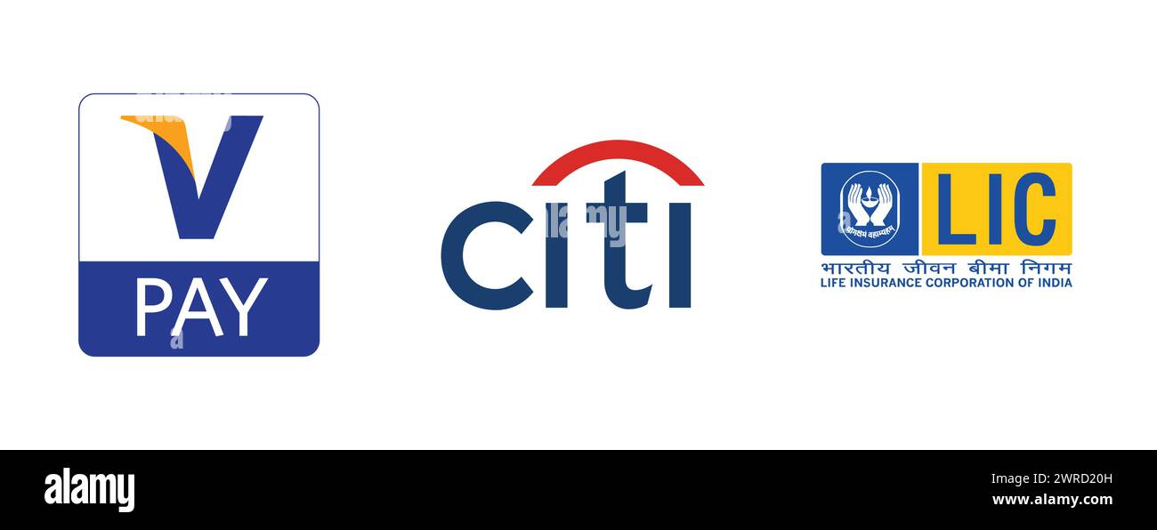 Life Insurance Corporation of India LIC, Citi, VPay. Collezione di logo del marchio vettoriale. Illustrazione Vettoriale