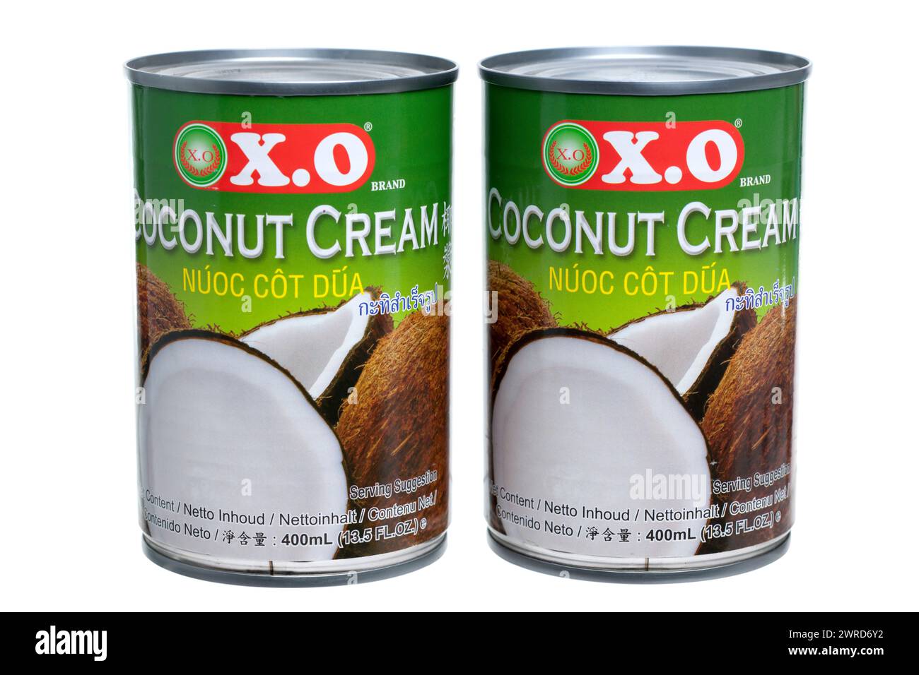 Due barattoli da 400 ml di X.O. crema al cocco Foto Stock