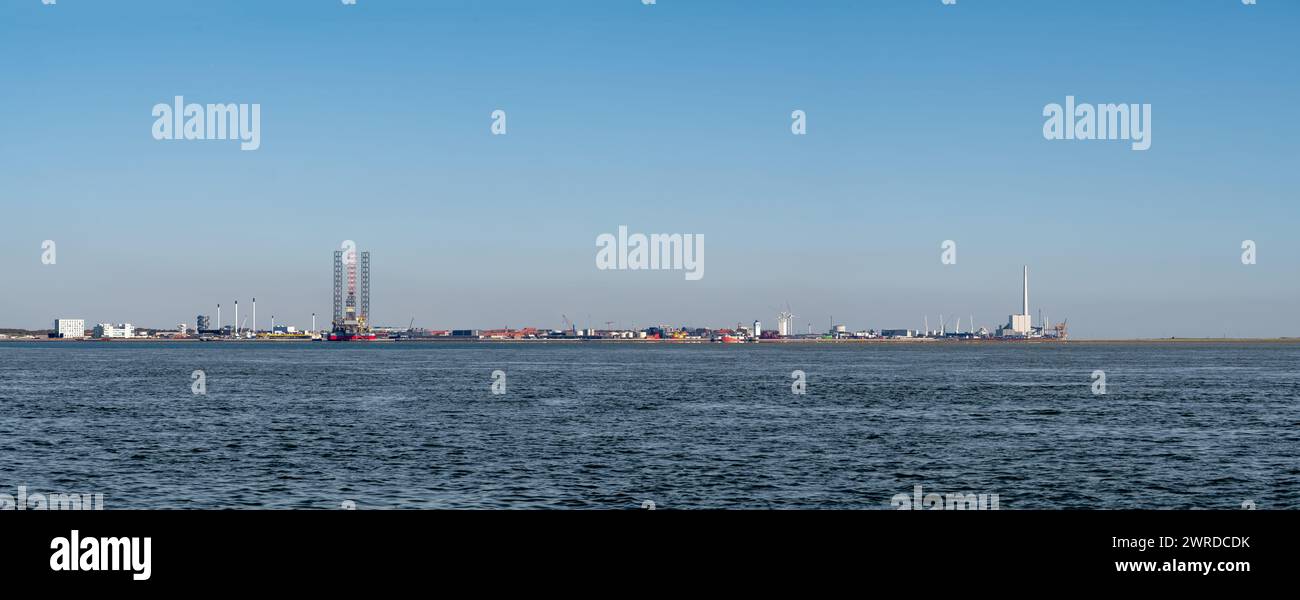 Costa del porto di Esbjerg, dello Jutland, nella baia di Fano, nel mare di Wadden, nel Mare del Nord, Danimarca Foto Stock