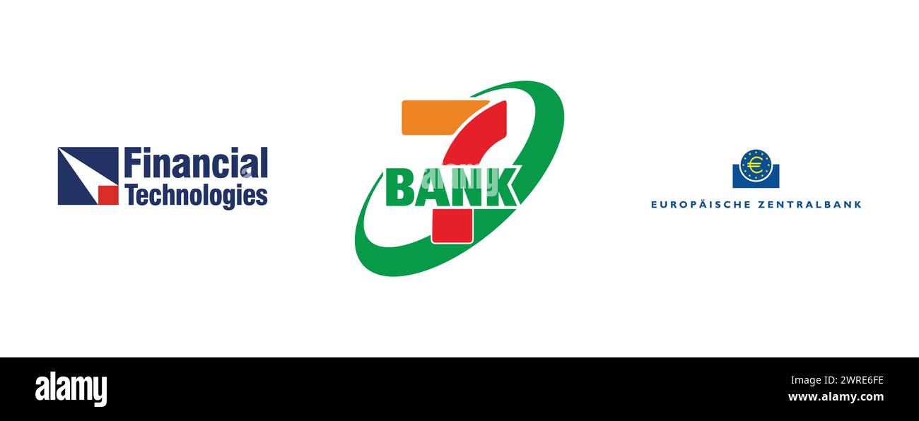 Banca centrale europea DE, 7 Banca, Financial Technologies Group. Collezione di logo del marchio vettoriale. Illustrazione Vettoriale
