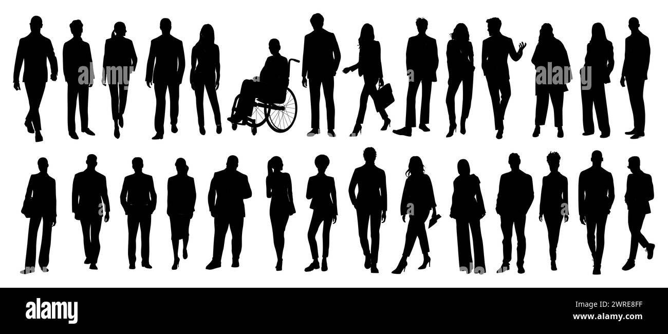 Gruppo di persone diverse in piedi e in piedi. Illustrazione Vettoriale