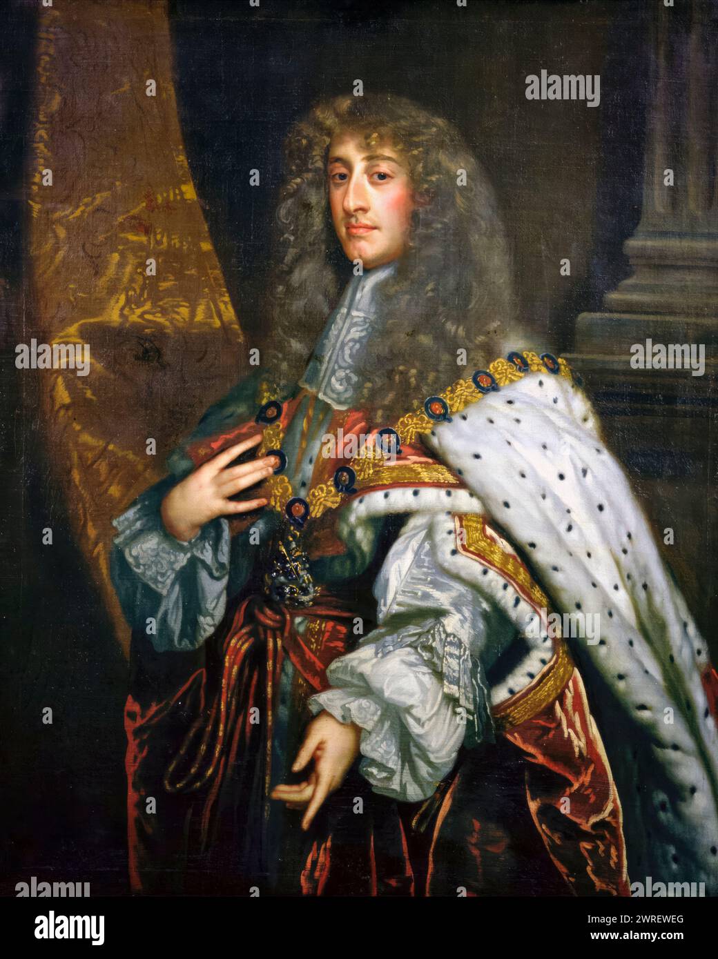 Re Giacomo II d'Inghilterra e VII di Scozia (1633-1701) con vesti da giarrettiera, ritratto a olio su tela dopo Sir Peter Lely, 1650-1675 Foto Stock