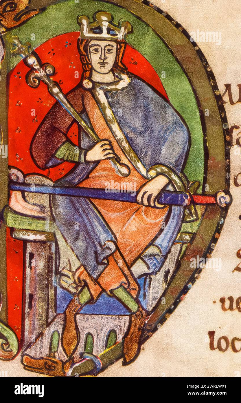 Malcolm IV di Scozia (1141-1165), re di Scozia 1153-1165, manoscritto miniato ritratto, 1159 Foto Stock