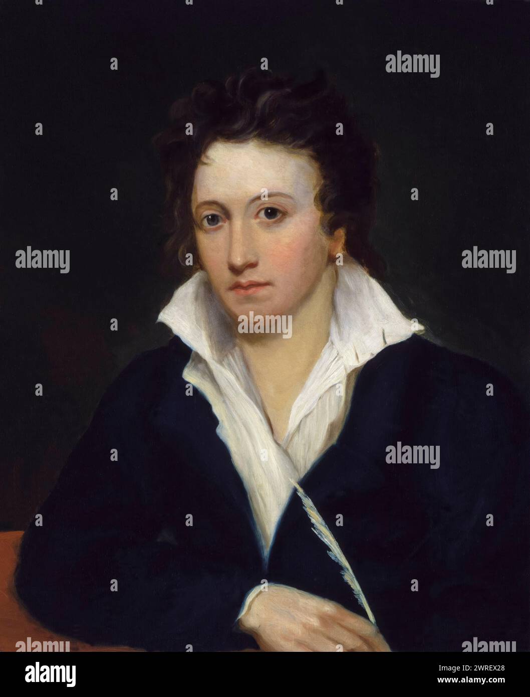 Percy Bysshe Shelley (1792-1822), poeta romantico inglese, ritratto a olio su tela di Alfred Clint dopo Amelia Curran e Edward Ellerker Williams, circa 1829 Foto Stock
