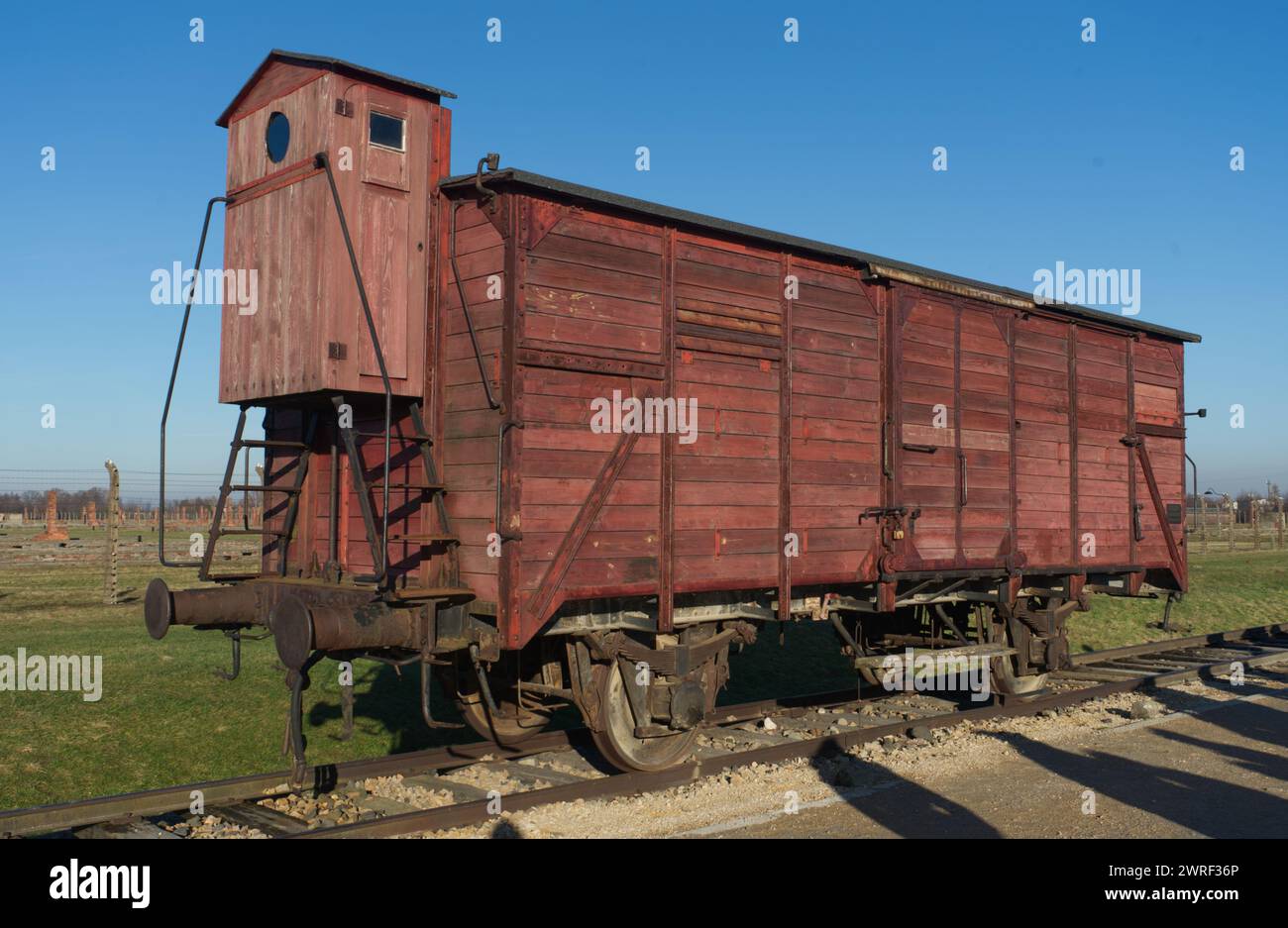 Vagone ferroviario, campo di concentramento di Auschwitz-Berkenau, Polonia. Foto Stock