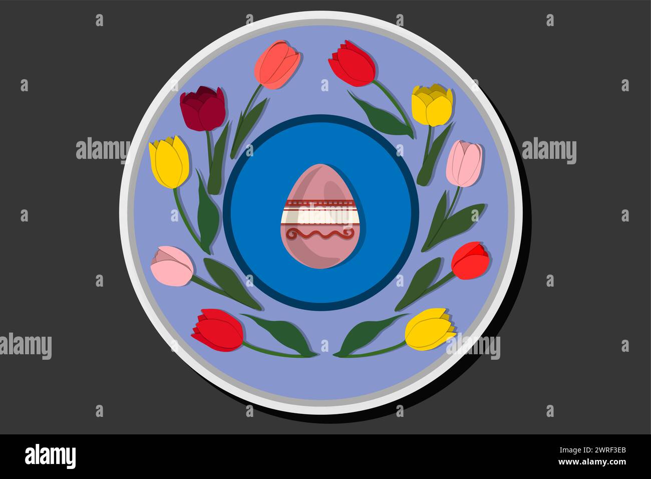 Illustrazione delle festività a tema di Pasqua con la caccia alle uova colorate, striscione composto da diverse uova di Pasqua, caccia alla splendida Easte Illustrazione Vettoriale