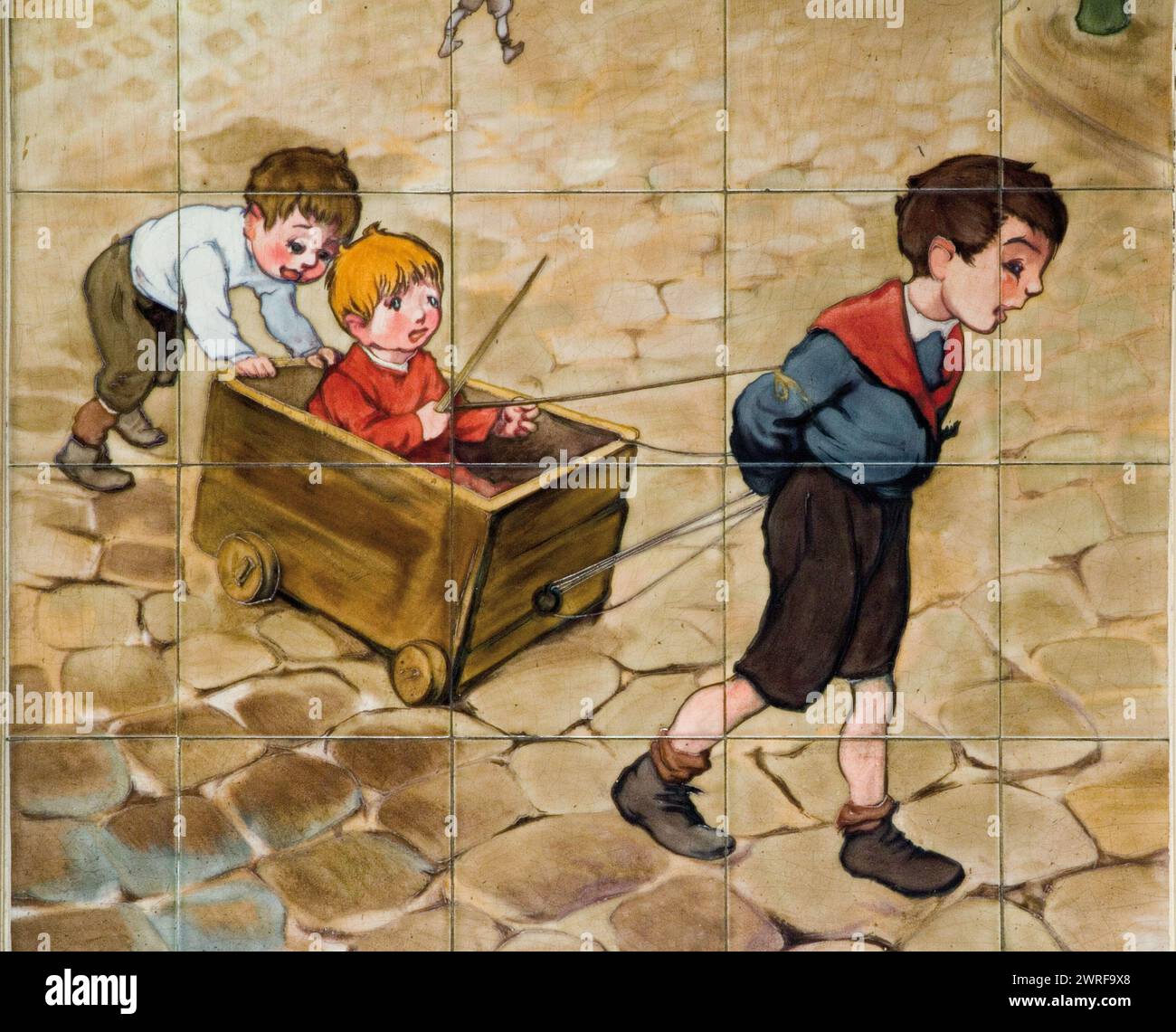 Francisque POULBOT (1879-1946) dodici pannelli sul tema delle quattro stagioni firmati A. Arnoux, Boulanger et Cie, Choisy-le-ROI; datato 1910. Al 43 bis rue Damrémont, Parigi 75018 per un ex stabilimento di bagni e docce. Francisque POULBOT(1879–1946) douze panneaux sur le thème des quatre saisons signés A. Arnoux, Boulanger et Cie, Choisy-le-ROI ; datés 1910. Au 43 bis rue Damrémont, Paris XVIIIe, pour un ancien établissement de bains-douches. Foto Stock