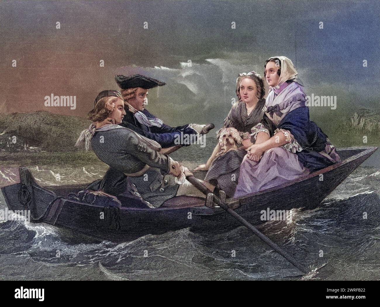 Lady Harriet Ackland auf dem Weg zum Lager von General Gates Nach Alonzo Chappel aus Life and Times of Washington Band 1, veröffentlicht 1857 / Lady Harriet Ackland sulla strada per visitare il campo di Geneal Gates dopo Alonzo Chappel da Life and Times of Washington volume 1 pubblicato nel 1857, Historisch, Digital restaurierte Reproduktion von einer Vorlage aus dem 19. Jahrhundert, data di registrazione non indicata, Foto Stock