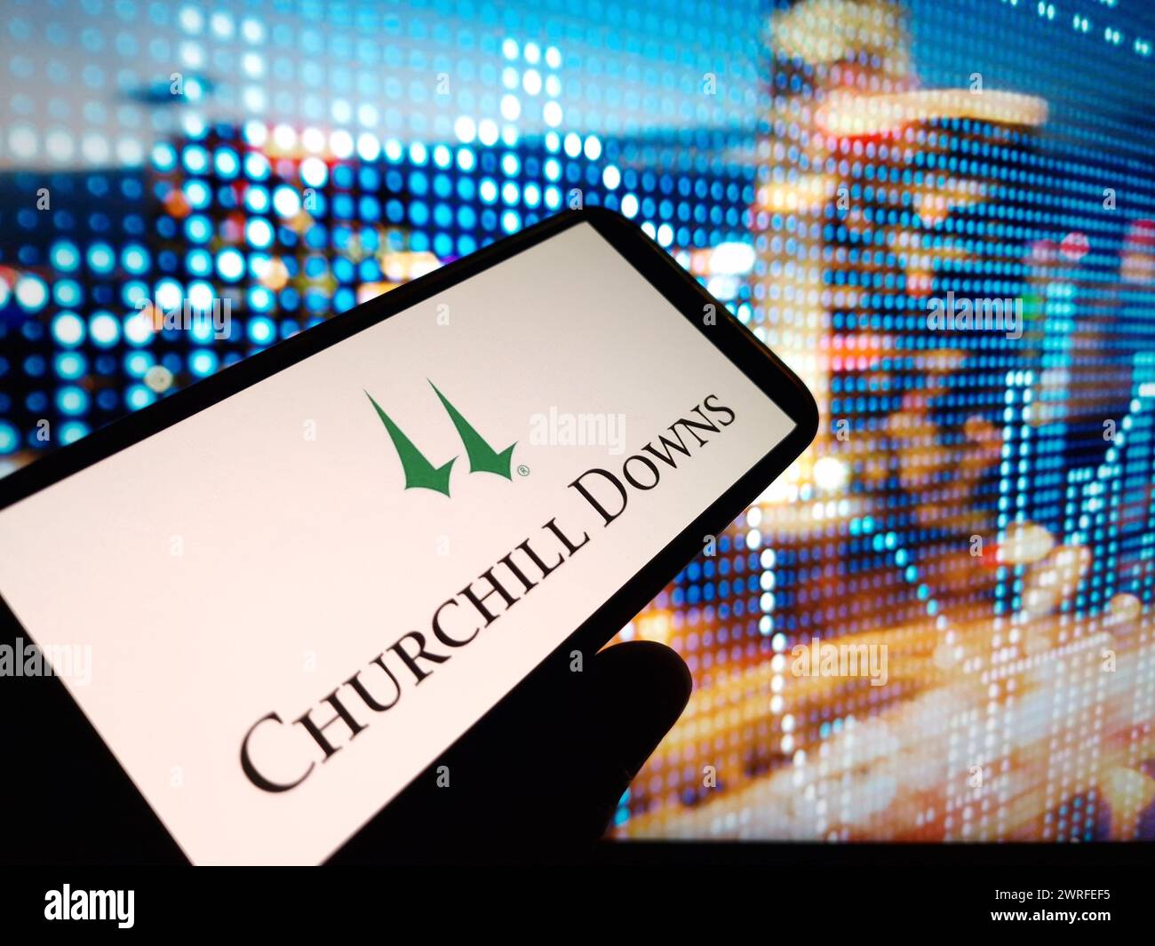 Konskie, Polonia - 11 marzo 2024: Il logo della compagnia Churchill Downs viene visualizzato sul telefono cellulare Foto Stock