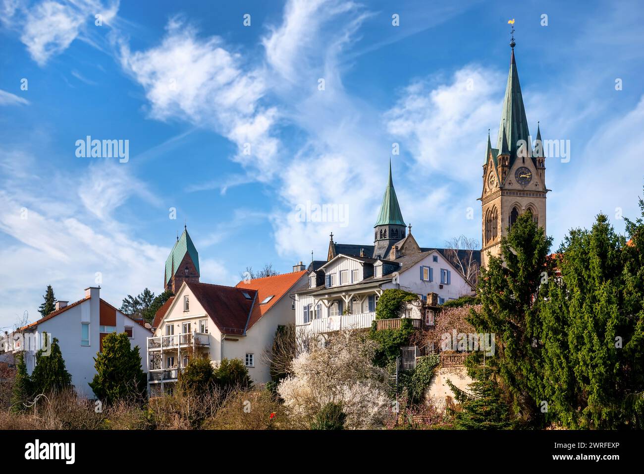 Vista su St Chiesa di Maria nel centro storico di Bad Homburg, Germania Foto Stock