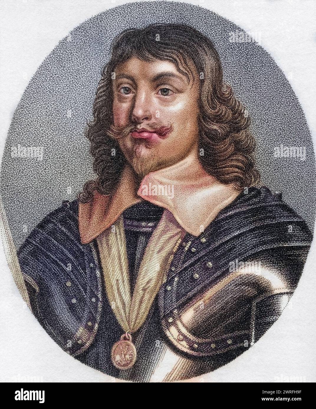 James Hamilton 1. Herzog von Hamilton 1606 - 1649 Schottischer Adliger und Bürgerkriegsgeneral / James Hamilton i duca di Hamilton 1606 - 1649 nobile scozzese e generale della guerra civile inciso da Geremia dal libro A Catalog of Royal and Noble Authors volume V pubblicato nel 1806, Historisch, Digital restaurierte Reproduktion von einer Vorlage aus dem 19. Jahrhundert, data di registrazione non indicata, Foto Stock