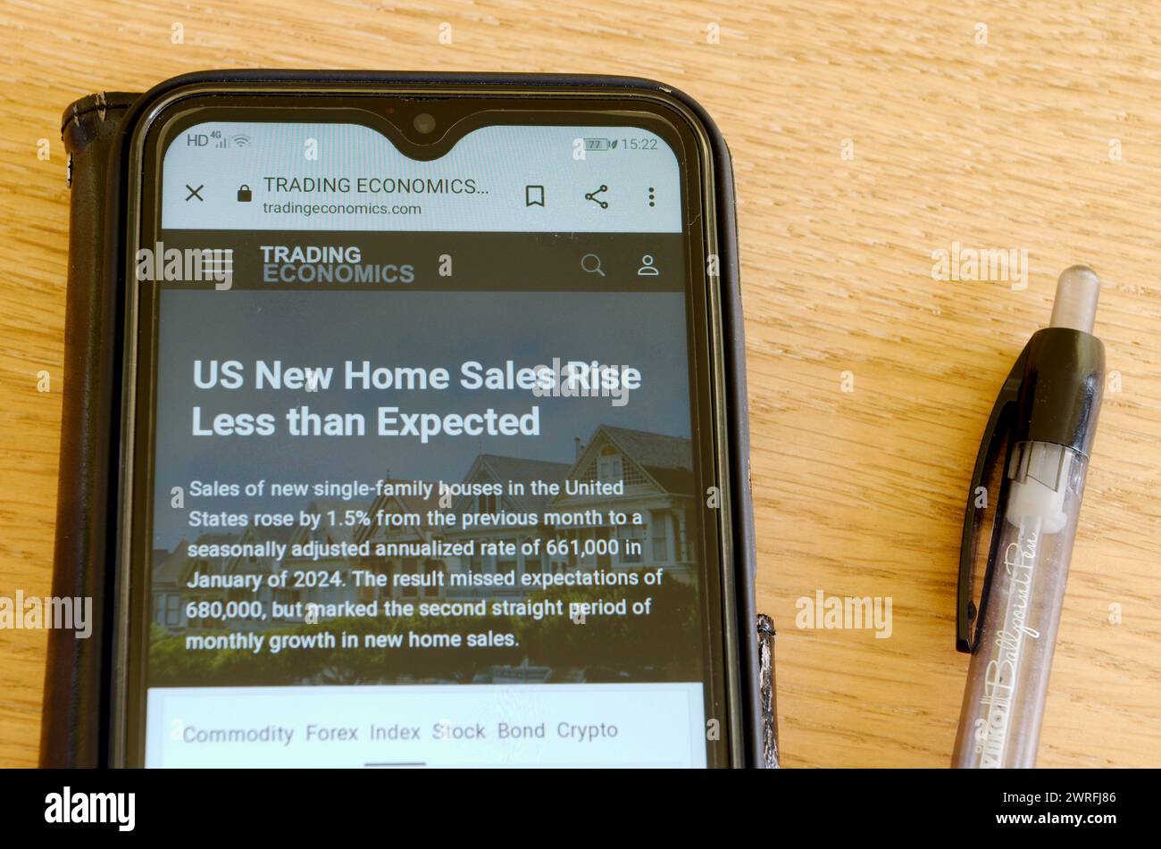 Sito Web di Trading Economics su uno smartphone Foto Stock