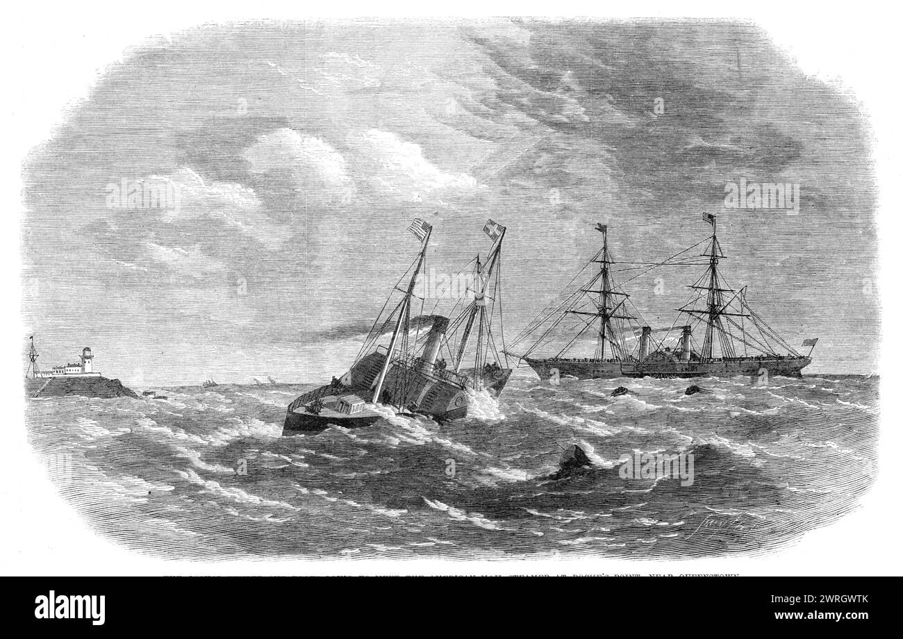 Il tender Jackal e le barche che incontreranno il piroscafo americano a Roche's Point, vicino a Queenstown [in Irlanda], 1864. "Ogni lettore dei giornali del mattino di Londra è abituato al momento a cercare alcune eccitanti notizie della guerra [civile] americana in quella colonna di grandi e brevi paragrafi che si intitolano "by Electric and International Telegraph, via Roche's Point", con il nome, forse, di uno dei piroscafi Cunard, che potrebbe essere a metà strada su St. George's Channel, in viaggio per Liverpool, nel momento in cui questa intelligenza incontra l'occhio del lettore. L'abbiamo fatto Foto Stock