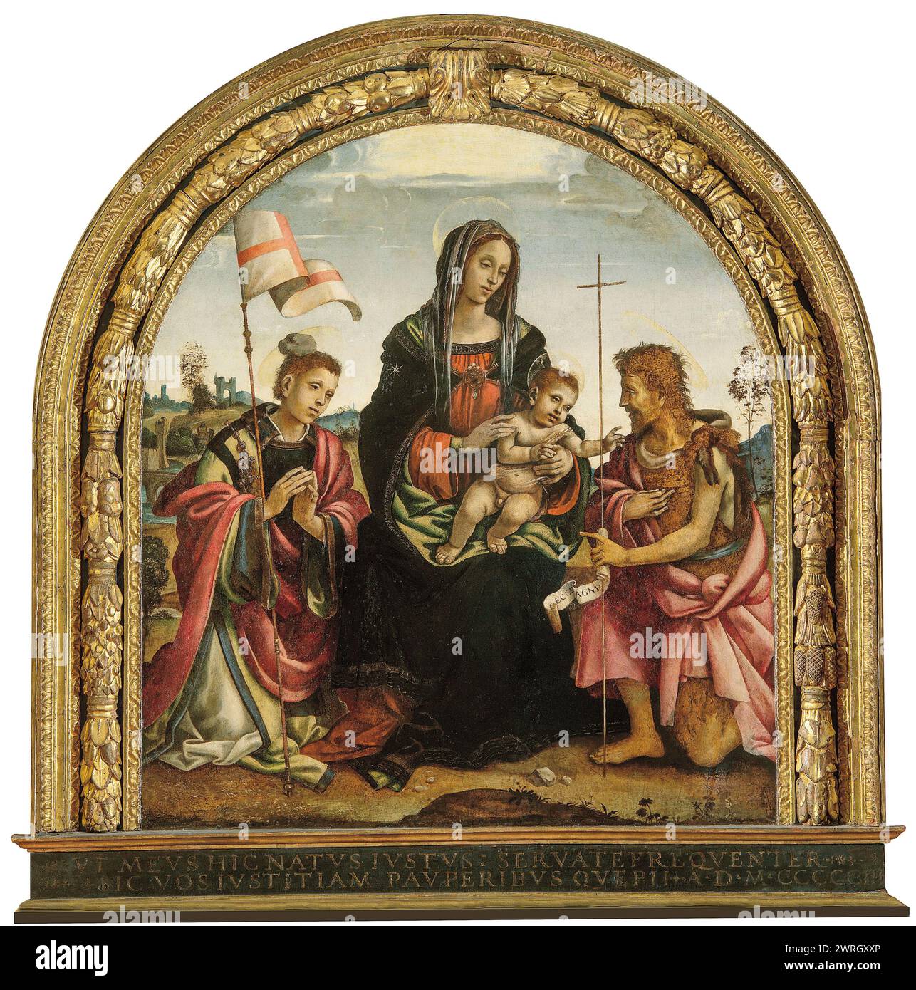 Madonna col bambino e i Santi Stefano e Giovanni Battista (Pala dell'Udienza), 1502-1503. Si trova nella Collezione di Palazzo Pretorio, Prato. Foto Stock