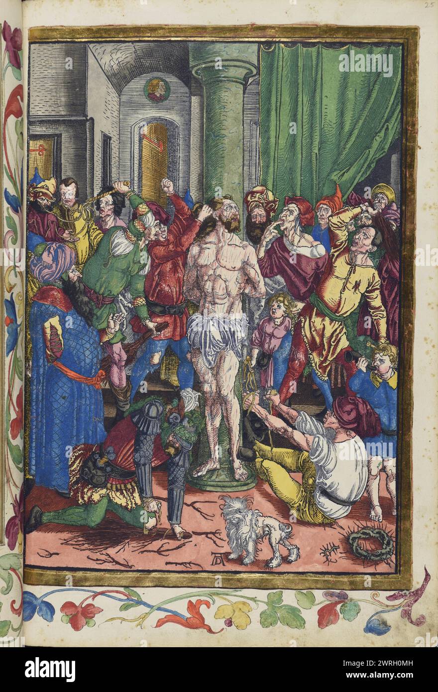 Cristo è flagellato nella casa di Pilato. Dalla grande passione (Passio domini nostri Jesu), 1511. Disponibile nella collezione S&#xe4;chsische Landesbibliothek - Staats- und Universit&#xe4;tsbibliothek Dresden. Foto Stock