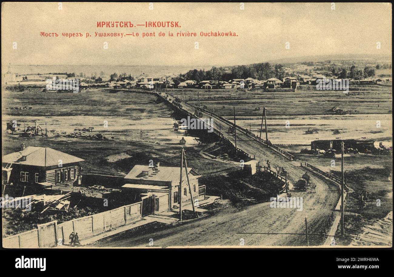 Ponte Irkutsk sul fiume Ushakovka, 1900-1904. Biblioteca nazionale della Russia Foto Stock