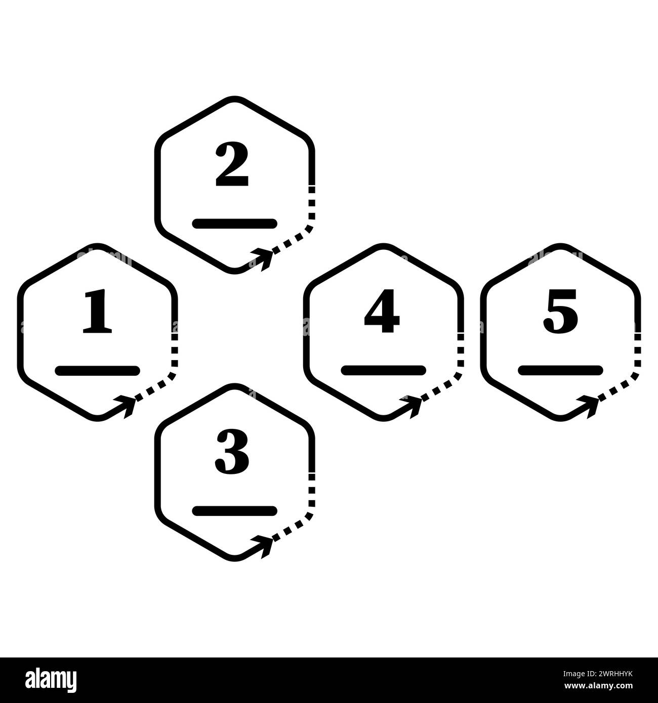 Sequenza esagonale numerata. Frecce direzionali del flusso di lavoro. Diagramma di pianificazione del processo. Illustrazione vettoriale. EPS 10. Illustrazione Vettoriale