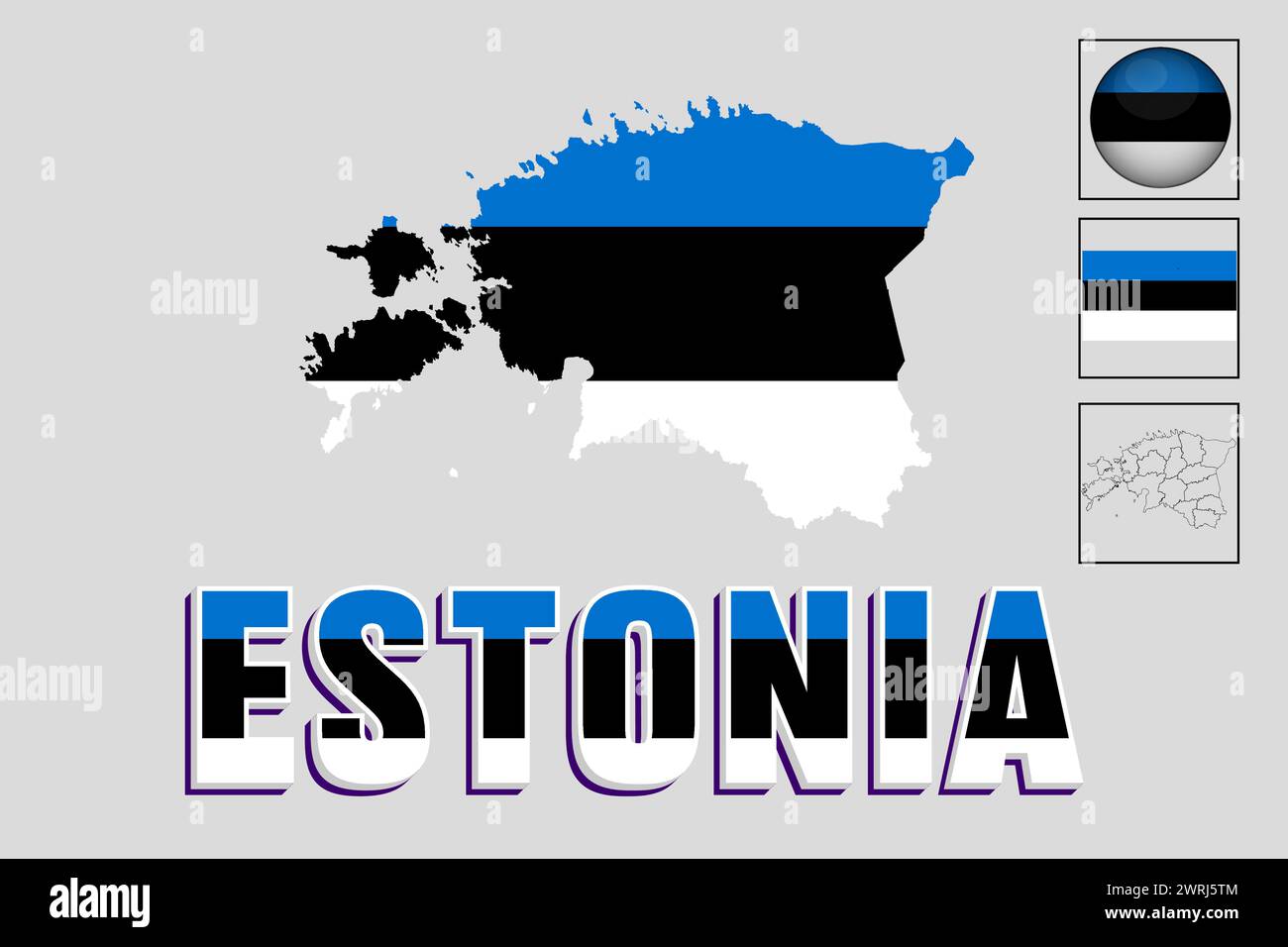 Mappa e bandiera dell'Estonia nell'illustrazione vettoriale Illustrazione Vettoriale