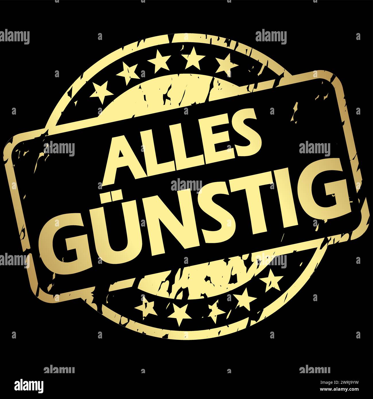 EPS 10 vettore con tondino dorato con banner e testo tutto a buon mercato (in tedesco) Illustrazione Vettoriale