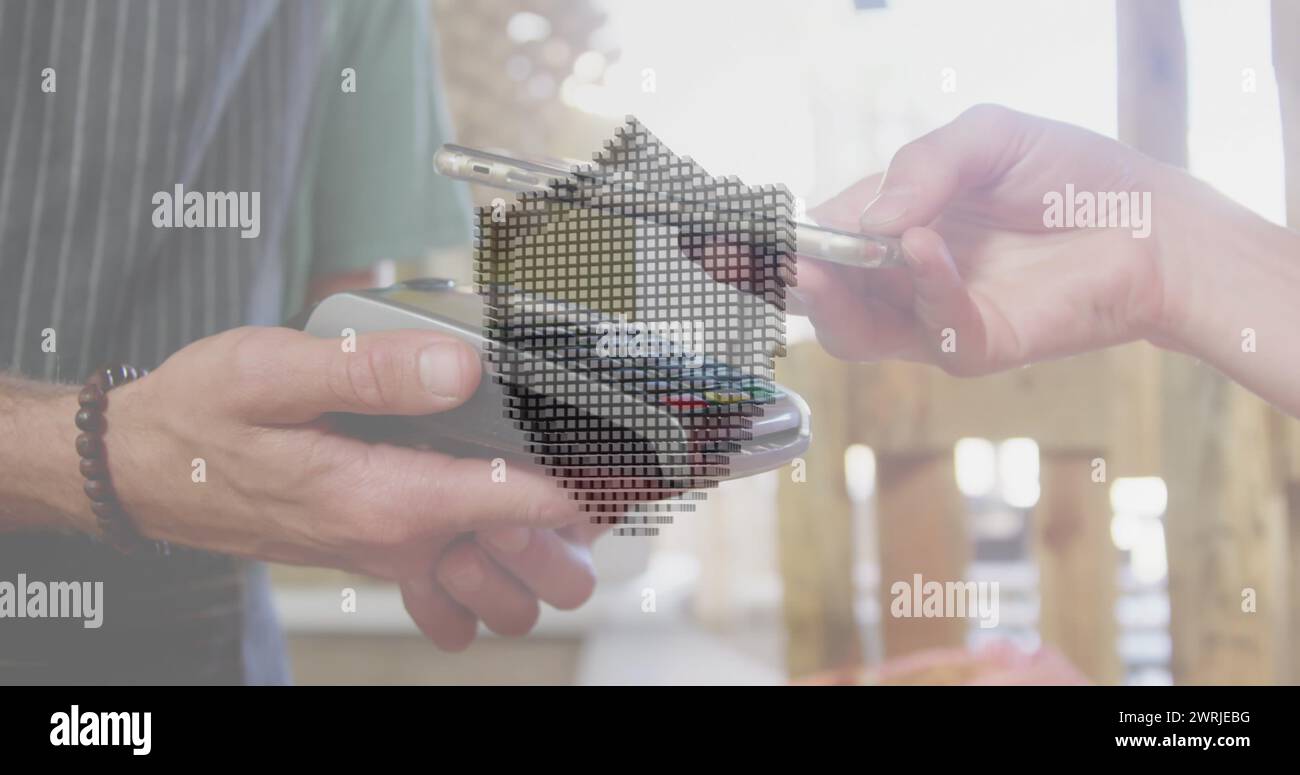 Immagine del lucchetto di sicurezza della rete sulle persone che utilizzano il terminale di pagamento Foto Stock