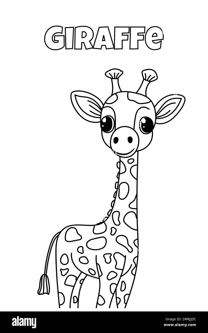 Libro da colorare per bambini con pagine da colorare a tema giraffa Illustrazione Vettoriale