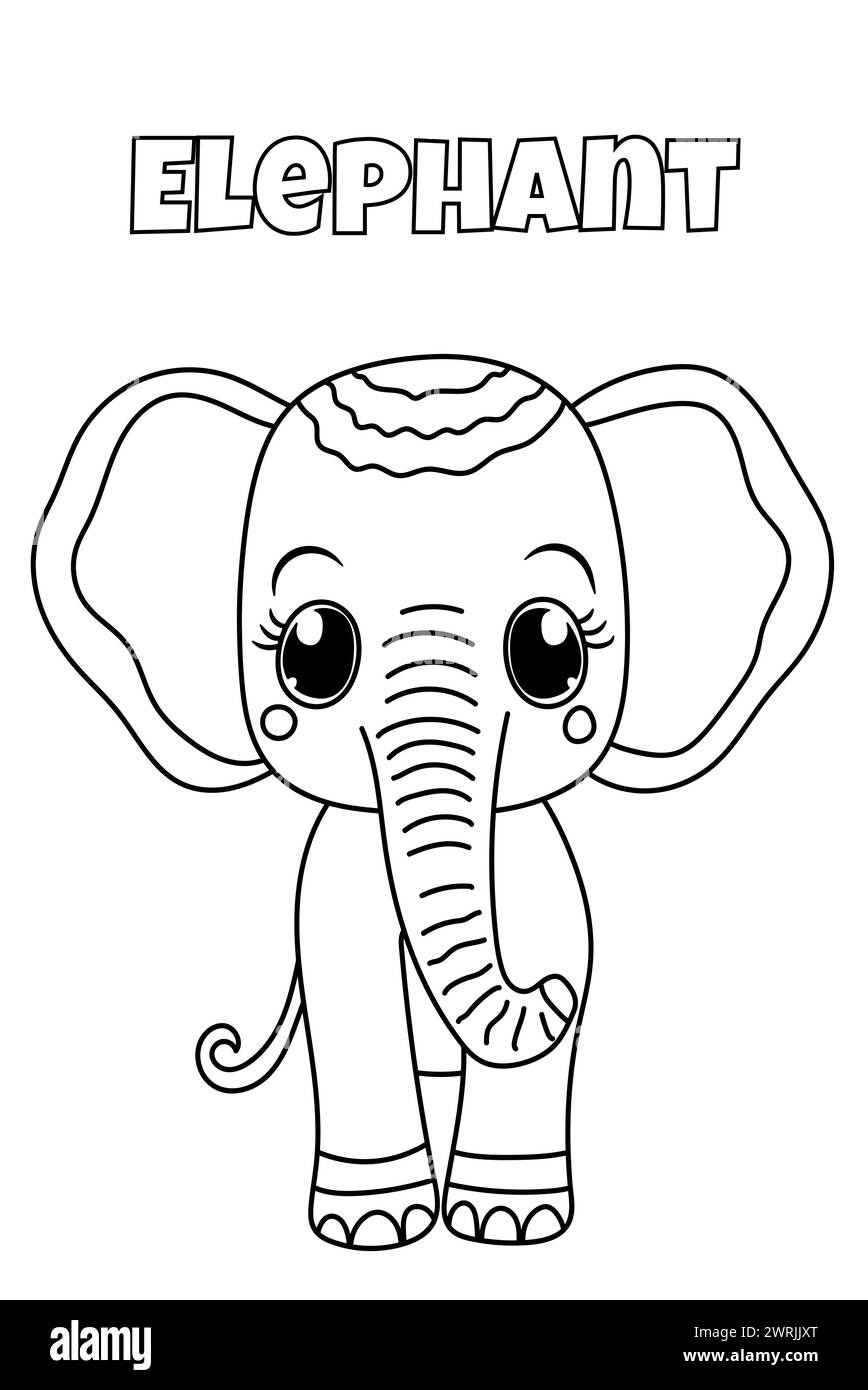 Elephant Coloring Book Page for Preschool Children presenta animali Illustrazione Vettoriale