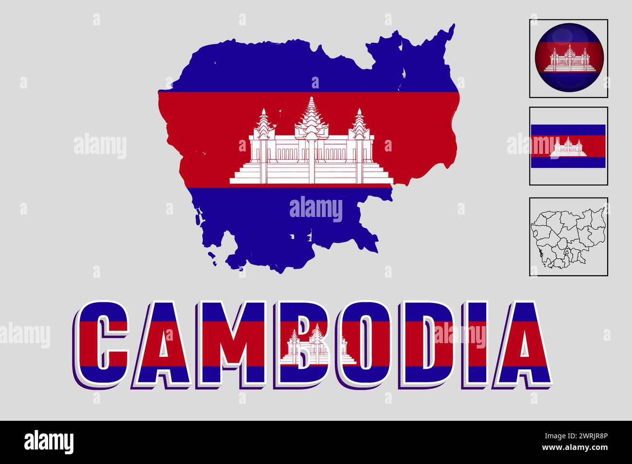 Mappa e bandiera della Cambogia nell'illustrazione vettoriale Illustrazione Vettoriale