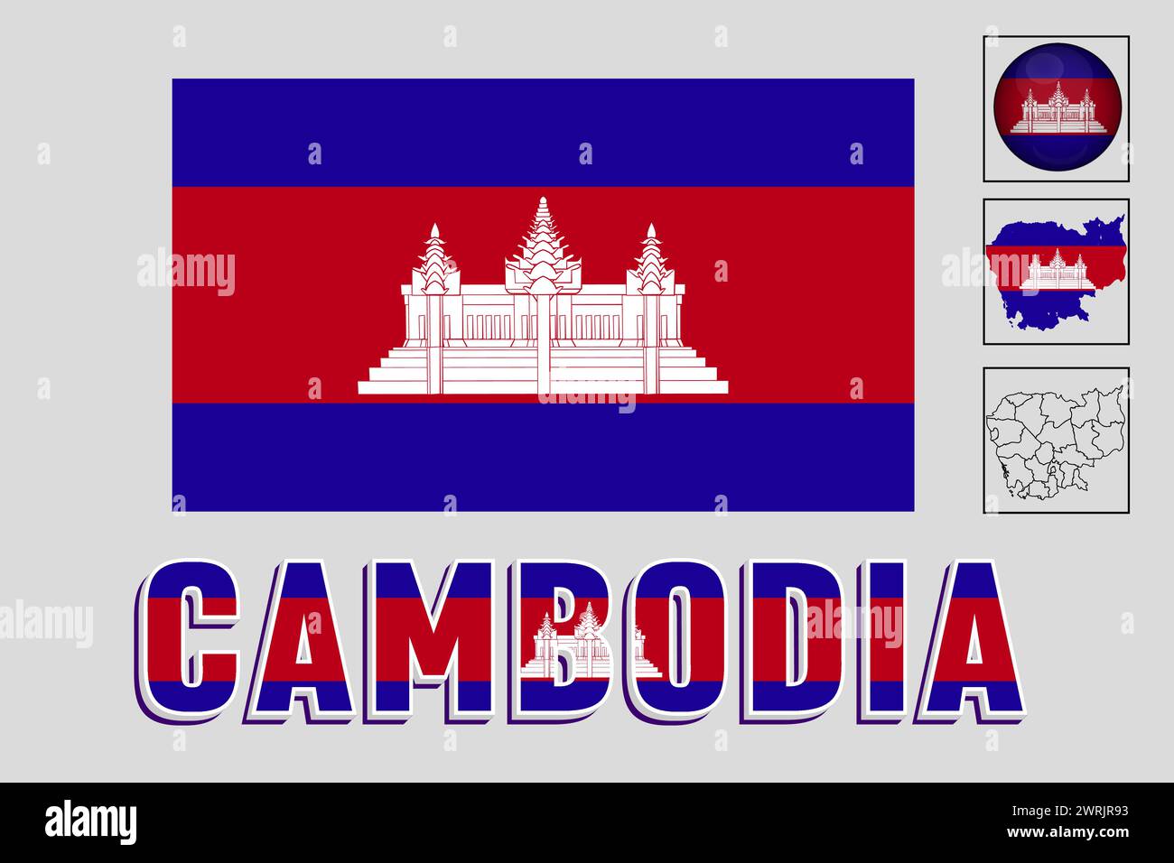 Mappa e bandiera della Cambogia nell'illustrazione vettoriale Illustrazione Vettoriale