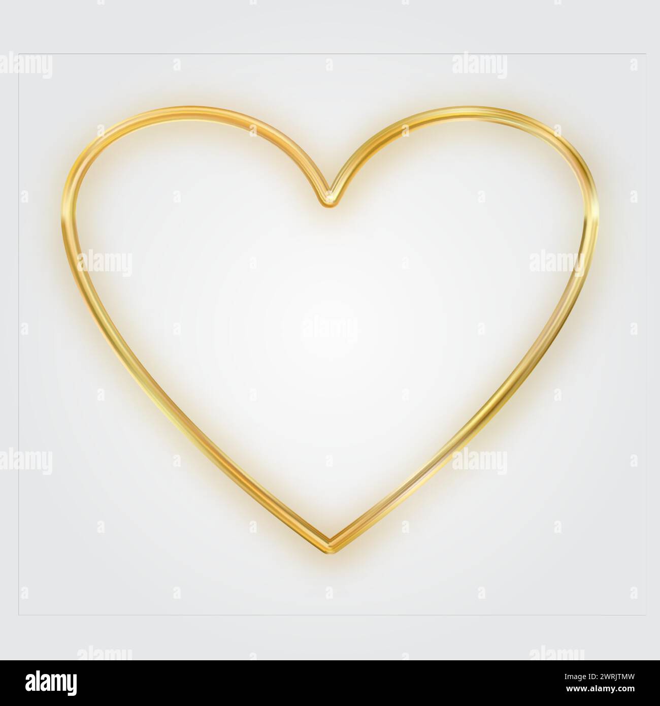 Sottile cornice a cuore dorato. Golden Realistic Heart Border. Il lusso, simbolo dell'amore. Illustrazione Vettoriale