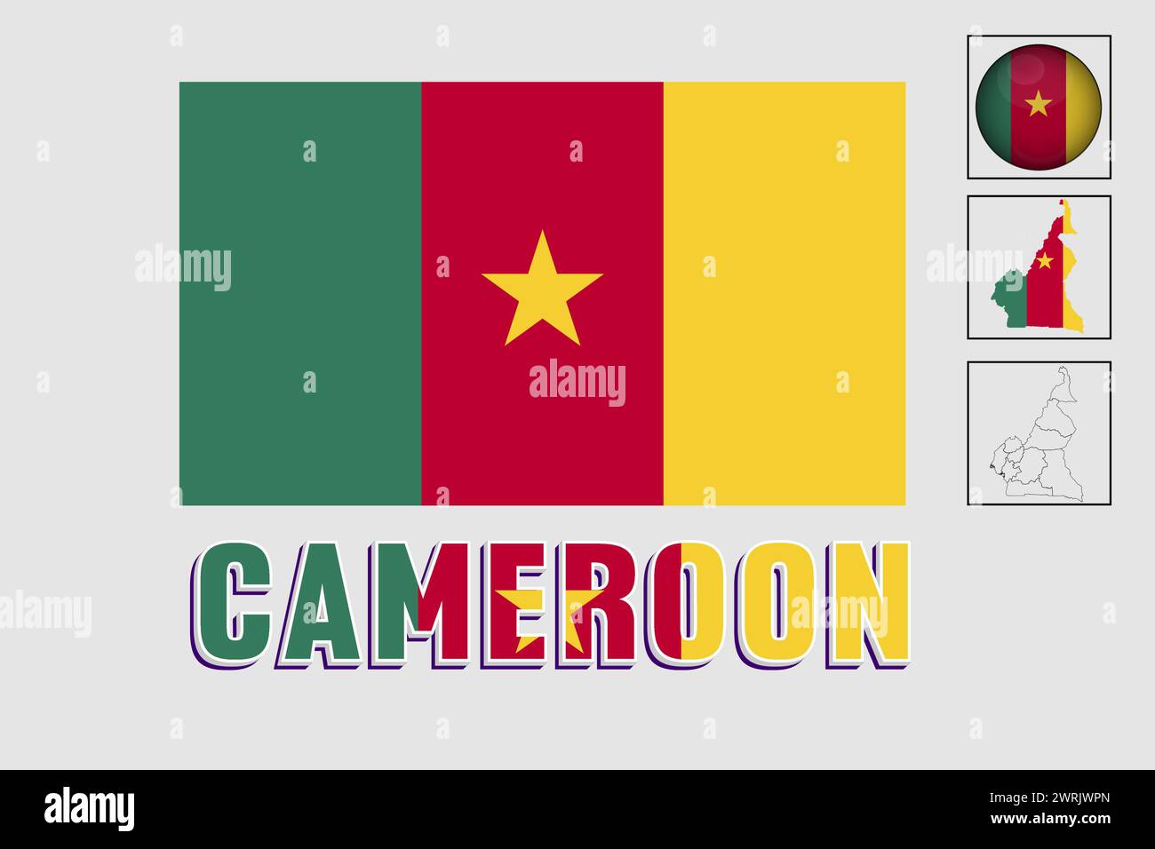Camerun mappa e vettore di bandiera, Camerun mappa, Illustrazione Vettoriale