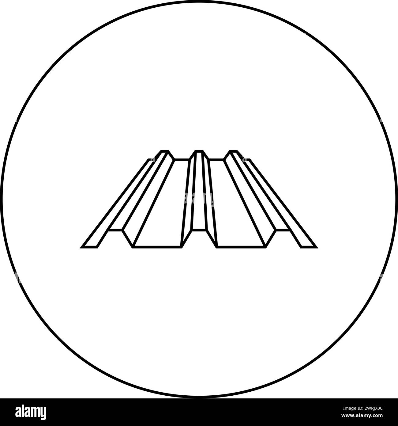 Tegole in metallo per tetti in lamiera d'acciaio per tetti icona di tegole di pannelli in metallo ondulato ondulato ondulato a coste con vettore rotondo di colore nero Illustrazione Vettoriale