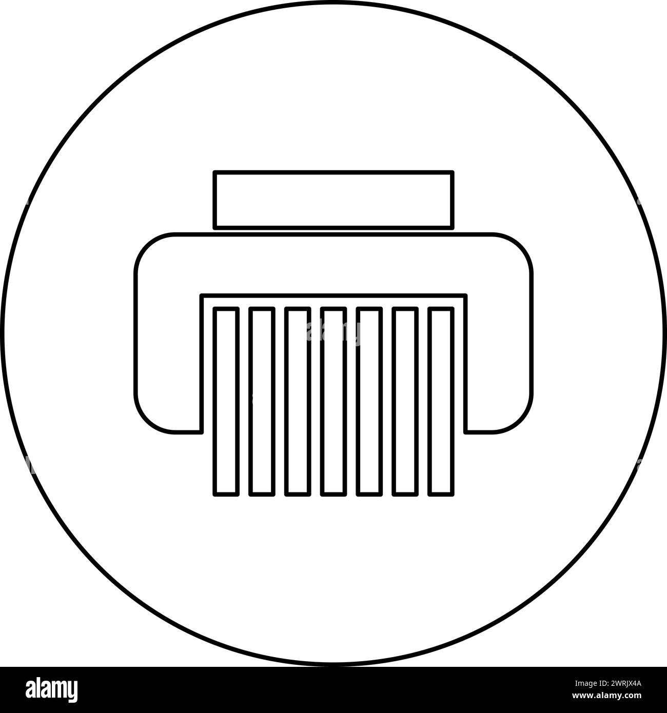 Tritacarne carta tritacarne carta confidenziale strumenti per ufficio documenti icona in cerchio colore nero vettoriale illustrazione contorno immagine sottile Illustrazione Vettoriale