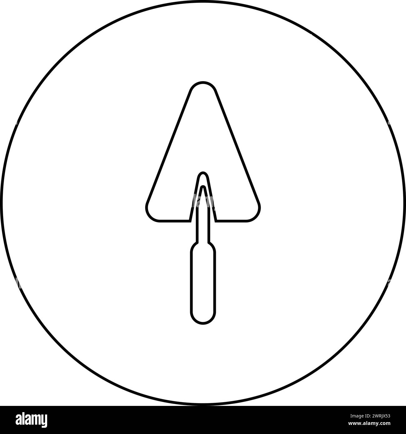 Icona delle frattazzatrici in stucco a cazzuola in cerchio, colore nero, illustrazione vettoriale, contorno della linea di contorno, stile sottile semplice Illustrazione Vettoriale