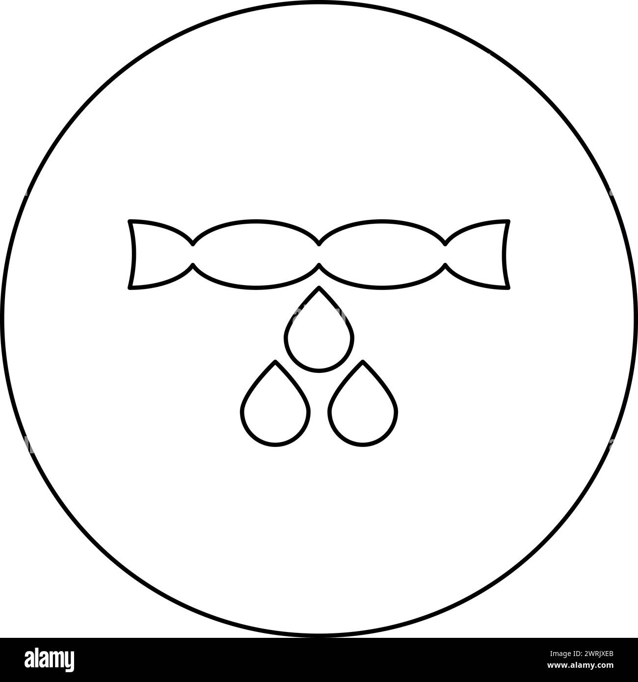 Asciugatura degli indumenti rimozione della strizzatura gocciolamento gocciolamento goccia di bucato icona concettuale in cerchio di colore nero illustrazione vettoriale linea di contorno dell'immagine Illustrazione Vettoriale